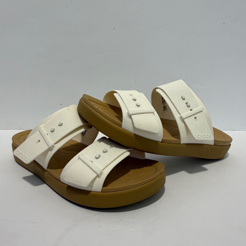 Crocs LiteRide 360 Sandals White Tan Adjustable Double Strap Slides Womens 7